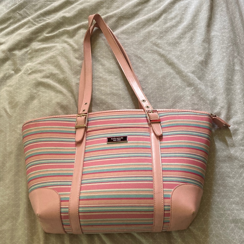 Kate Spade Pink Teal Striped Tote Purse